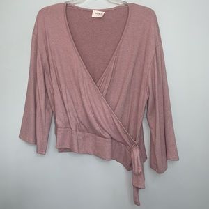 Everly Heather Pink Faux Wrap Sweater